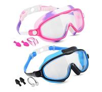 pumpumlia Lot de 2 paires de lunettes de natation pour enfants - Motif grenouilles - Résistantes - Avec bouchons d'oreilles et pince-nez - Pour garçon et fille - Avec pince-nez