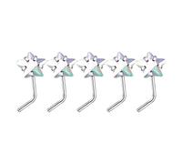 pumpumlia - Lot de 5 bijoux polyvalents et résistants en alliage avec clous et anneaux en forme de L avec zircons cubiques