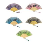 pumpumlia Lot de 5 éventails pliants en bambou avec motif panda antique chinois pour mariage, soirée dansante et usage quotidien Bambous faits à la main pour la danse