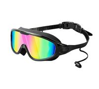 pumpumlia Lunettes de natation étanches avec bouchons d'oreille - Grand cadre - Lunettes de natation pour femme et homme - Lunettes de natation à monture large avec bouchons d'oreilles