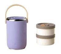 pumpumlia Récipient alimentaire à plusieurs compartiments anti-fuite en acier inoxydable isotherme de grande capacité pour repas chauds sous vide en acier inoxydable