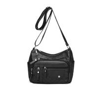 pumpumlia Sac à bandoulière multi-compartiments polyvalent tendance en cuir pour femme, grande capacité, sac à bandoulière de voyage en polyuréthane 2024, Noir , One Size