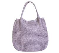 pumpumlia Sac de plage élégant en paille tissée pour femme - Grande capacité - Sac à main à bandoulière tressé pour les vacances décontractées et le shopping, violet, One Size