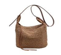 pumpumlia Sac fourre-tout élégant et élégant avec poignée plissée et bandoulière spacieuse pour femme en paille avec fermeture éclair, kaki, One Size