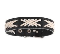 pumpumlia Style vintage Bracelet en cuir avec corde cirée tressée et pendentif en alliage réglable Unisexe Noir