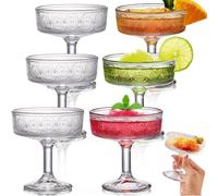 Pumtus Lot de 6 verres à martini vintage en relief, verres à martini, verres à cocktail cannelés floraux, verres à margarita transparents, verres romantiques pour cocktail, vin, champagne