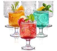 Pumtus - Lot de 6 verres à vin vintage, verres à embossing floral de 224 ml, verres à vin romantiques transparents, verres à pied à motif pressé unique, lot de verres à mélange pour cocktail, jus