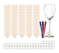 Pumuky Lot de 50 Charms Pour Verre à Vin Avec 3 Marqueurs, Identificateurs de Verre à Vin en Bois, Adaptés à La Fête, au Rassemblement, au Mariage, à La Célébration et au Banquet