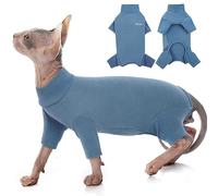 PUMYPOREITY Vêtements pour Chat Sphynx, Pull à Manches Longues pour Chat sans Poils Manteau d'hiver Chat Veste Costume Gilet pour Sphynx/Cornish Rex/Devon Rex/Peterbald(Bleu, S)