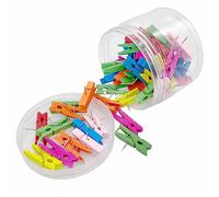 Punaises avec Clips Pinces à Linge en Bois pour Loisirs créatifs,punaises en Bois Multicolores pour Tableaux en liège,punaises avec Pinces en Bois pour Tableau en liège,60pcs Épingles avec Clips
