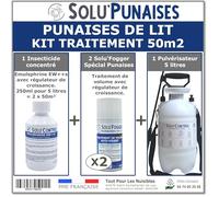 Punaises de lit : Kit complet SoluPunaises pour 50 m² - 1 insecticide concentré Emulsphrine EW++S 250 ml, 2 aérosols one-shot Solu'Fogger, 1 pulvérisateur 5L - Traitement efficace contre punaises -