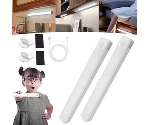Punch-Free Smart Sensor Magnetic Rechargeable Led Lights, Rechargeable Motion Activated Cabinet Lights, Motion Sensor Light Indoor, Under Cabinet Bedroom Stair Lighting Wireless Indoor (White*2,50CM)