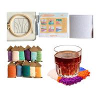 Punch Needle Coasters Kit - Mug Rug Pads Embroidery Set, 5.91x5.91 Inches Tablemat Craft with Hand-Tufted Design, Textile Art Supplies, DIY Hobbies, Fiber Decor Project for Adult Beginner Expert