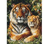 Punch Needle Kit Adulte Animaux Lions Et Tigrestapis À Loquet pour Bricolage avec Ensembles D'Outils De Coussin De Point De Croix pour Débutants Et Adultes Kit De Tapisserie À Broder G 35x46in