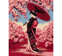 Punch Needle Kit Adulte Arbres En Fleurs Et Courtisanes Japonaises Tapis De Coussin À Broder Diy,Kits De Crochet À Loquet Ensemble De Crochet Avec Pré-Impression Pour Débutants Et Adultes 31x45in