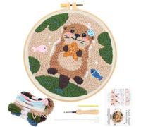 Punch Needle Kit Adulte Débutant, Cercle à Broder 18 cm, Loutre de Mer | Kit de Broderie Débutant avec Toile Imprimée 30 x 30 cm, Fils, Aiguille, Enfile-Aiguille et Notice en Anglais