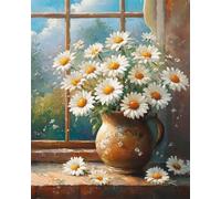 Punch Needle Kit Adulte Fleurs De Marguerite Blanche dans Un Vase kit De Tapis À Crochet De Loquet DIY Latch Hook Rug Kits ，Tapisserie pour La Décoration Intérieure 21x29in