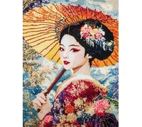 Punch Needle Kit Adulte Geisha Japonaise Rétro Tapis À Loquet Pour Bricolage Avec Ensembles D'Outils De Coussin De Point De Croix Pour Débutants Et Adultes Kit De Tapisserie À Broder Grand 23x35in