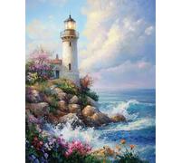 Punch Needle Kit Adulte Paysage De Phare En Bord De Mertapis À Loquet Pour Bricolage Avec Ensembles D'Outils De Coussin De Point De Croix Pour Débutants Et Adultes Kit De Tapisserie À 31x63in