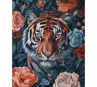 Punch Needle Kit Adulte Tigre Animal Et Fleurskit De Tapis À Crochet De Loquet Fabrication,Tapisserie DIY pour La Décoration Intérieure Ensemble Adolescents Et 23x35in