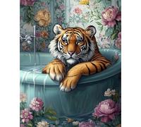 Punch Needle Kit Adulte Tigre Animal Et Fleurstapis À Loquet pour Bricolage avec Ensembles D'Outils De Coussin De Point De Croix pour Débutants Et Adultes Kit De Tapisserie À Broder GR 21x29in