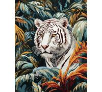 Punch Needle Kit Adulte Tigre Blanc De La Jungletapis À Loquet pour Bricolage avec Ensembles D'Outils De Coussin De Point De Croix pour Débutants Et Adultes Kit De Tapisserie À Broder 35x46in