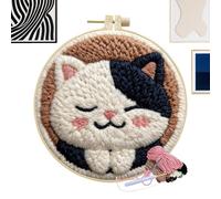 Punch Needle Kit de bricolage chat - 30 x 30 cm - Kit de broderie à faire soi-même - Loisirs créatifs - d'art d'aiguille interactive pour débutants, adultes et - Activité de