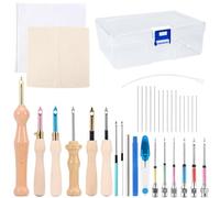 Punch Needle Kit de broderie 35 pièces pour débutants, aiguilles à poinçonner réglables avec poignée en bois, boîte de rangement, enfile-aiguille, cadre à broder et accessoires pour vêtements