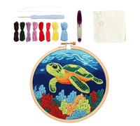 Punch Needle Kit de broderie pour débutant - Tortue de mer - Kit de bricolage complet avec aiguille, cadre à broder, fil, tissu pré-imprimé et instructions (français non garanti) - Parfait pour les