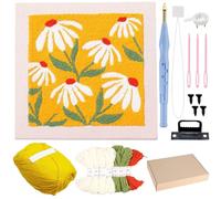 Punch Needle Kit de broderie Punch Needle - Kit de broderie pour débutants - Section de broderie DIY pour adultes - Kit cadeau avec motif floral, cadre à broder, fil, aiguille à poinçonner (jaune)