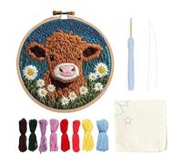 Punch Needle Kit de Dessous Verre, Kit De Démarrage Punch Needle, Punch Needle Kit Adulte Broderie, Kit de Démarrage de Broderie Aiguille Perforée pour Débutant Adultes avec Motif de bœuf cheval