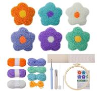 Punch Needle Kit pour débutants - Kit d'aiguille de tasse - 6 fleurs de paysage - Dessous de verre - Lot de dessous de verre - Dessous de verre en fil - Dessous de verre avec fils de feutre