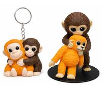 Punch The Monkey Figurine Singe avec Ours + Porte-clés singes - Set Macaco embrassant sa Peluche - Pack Zoo Japon - Singes câlins Kawaii - Cadeau avec Signification pour Les Amoureux des Animaux