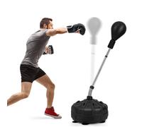 Punching Ball Adultes/Enfants COSTWAY-Hauteur Réglable 137-156 cm-Rebond Rapide 0-180°-Base Lestée avec Ventouses Gants de Boxe
