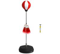 HOMCOM Sac de Frappe sur Pied Punching Ball sur Pied réglable en Hauteur 126-144 cm avec Gants, Pompe et Base de lestage pour Adolescents et débutants Rouge