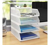 PUNCIA Corbeilles à Courrier en Maille Métallique à 4 Niveaux Organiseur de Bureau Multimédia Boîte de Rangement Organisateur de Tiroir Support d'Empilage Documents pour Bureau à Domicile(Blanc)