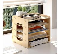 PUNCIA Organisateur de Bureau à 5 Niveaux en Bois Corbeille à Courrier A4 Papiers Documents Horizontal Support de Rangement Bac à Courrier Plateaux de Classement de Fichier pour Bureau Maison et École