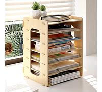 PUNCIA Organisateur de Bureau à 7 Niveaux en Bois Corbeille à Courrier A4 Papiers Documents Horizontal Support de Rangement Bac à Courrier Plateaux de Classement de Fichier pour Bureau Maison et École