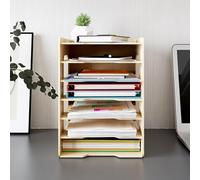 PUNCIA Organisateur de Bureau à 7 Niveaux en Bois Stocakge de Fichier A4 Documents Vertical Compartiment de Rangement Bac à Courrier Plateaux de Classement de Fichier pour Bureau Maison et École