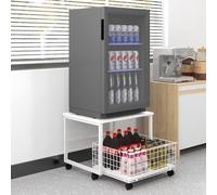 PUNCIA Support de Réfrigérateur Mobile avec Grande Capacité Plateau de Mini Frigo Portable et Stockage Table avec 4 Roues Armoire avec Panier à Tiroir Roulant 50x50x43cm pour Chambre Cuisine(Blanc)