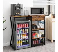 PUNCIA Support pour Minibar à Boissons avec Étagère Réglable (Marron)