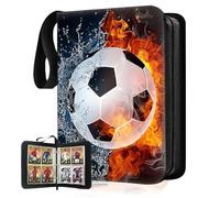 PungKhoi Album de cartes à collectionner avec 50 pages et 400 pochettes, en cuir synthétique imperméable, fermeture éclair, classeur portable pour collectionneurs et anniversaire d'enfants (football)