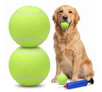 Puniama Lot de 2 balles de tennis géantes pour chiens, balles de tennis gonflables de 24 cm avec pompe, 2 balles rebondissantes de 6 cm, jouets interactifs pour chiens de petite, moyenne et grande