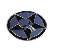 Punisher - Autocollant 3D - En métal - Rond - Cinq étoiles avec étoile - Diamètre : 7,5 cm - P7,5R - Noir