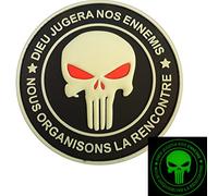 Punisher DIEU JUGERA NOS ENNEMIS DEVGRU Morale PVC Fastener Patch (Black and White Glow Dark)