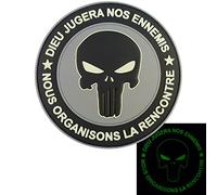 Punisher DIEU JUGERA NOS ENNEMIS DEVGRU Morale PVC Fastener Patch (Grey and Black Glow Dark)