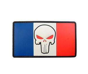 Punisher Skull France Drapeau Flag Morale Tactical Combat PVC Rubber Fastener Patch
