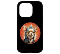 Punk Chihuahua Mohawk Veste en Cuir Treat Bone Rock Pet Dad Coque pour iPhone 15 Pro