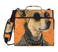 Punk Cool Dog Orange 3,8 cm Classeur à 3 anneaux Fermeture éclair avec bandoulière Étanche Documents Fichiers Sac de rangement pour l'école