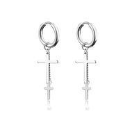 Punk double croix small cerceau boucles d'oreilles engrais pour les hommes kpop kpop en acier inoxydable hypoallergénique chrétien religieux cool poupel drop perçage boucle hip hop